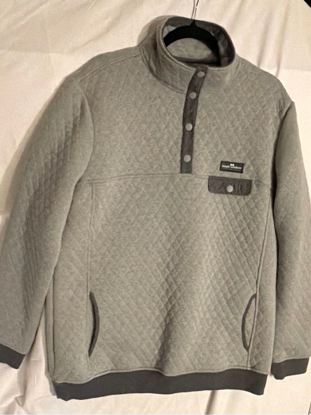 #584 Simply Southern Quilted Pullover Jacket in Light Gray with Dark Trim